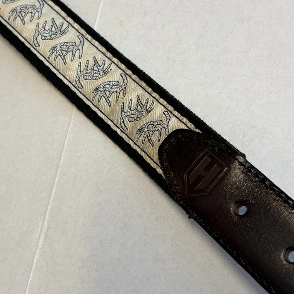 Heybo Outdoors Antlers Canvas Leather Belt Brown Tan Size 42 New